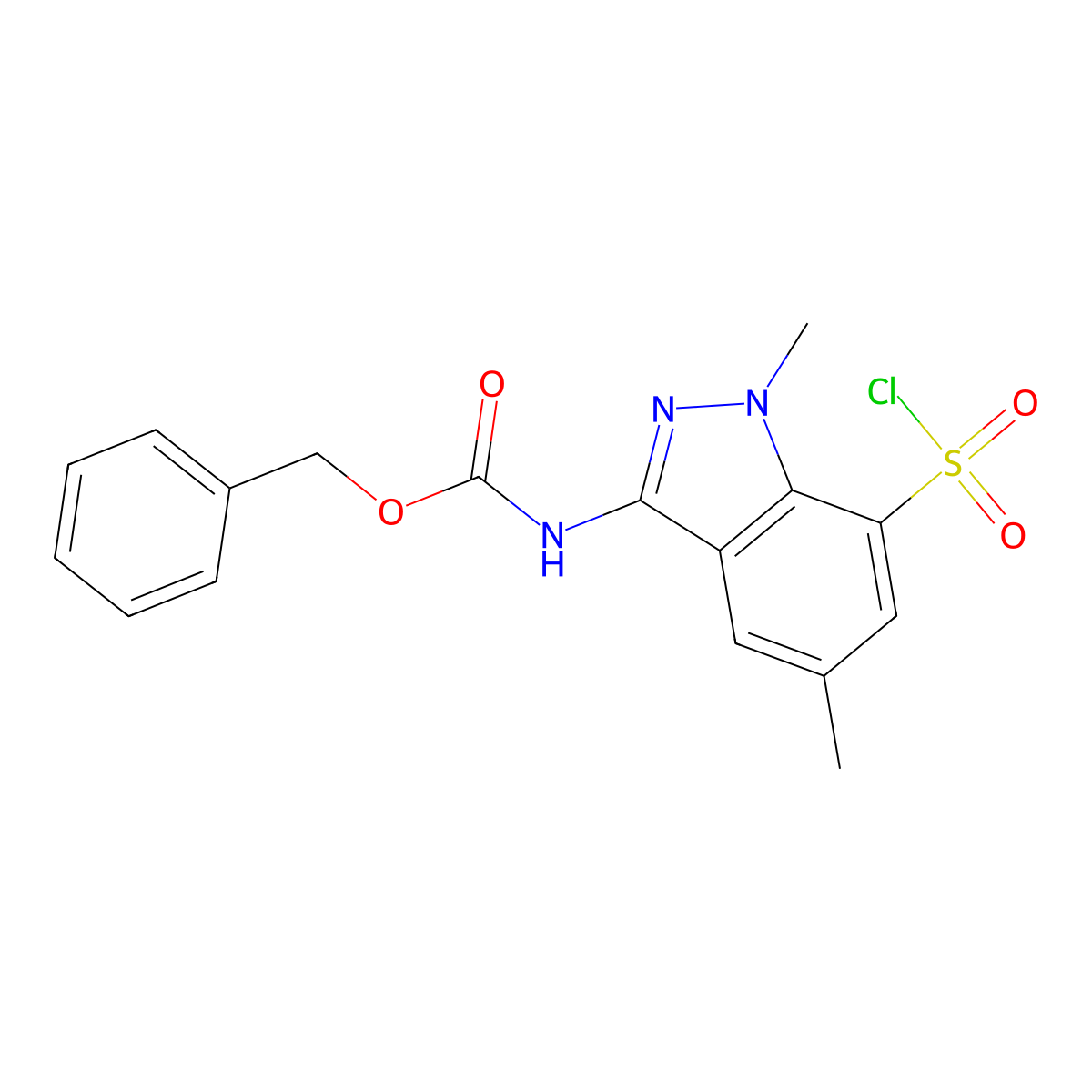 Benzyl N-[7-(chlorosulfonyl)-1,5-dimethyl-1H-indazol-3-yl]carbamate molecular structure, CAS 2060025-86-5