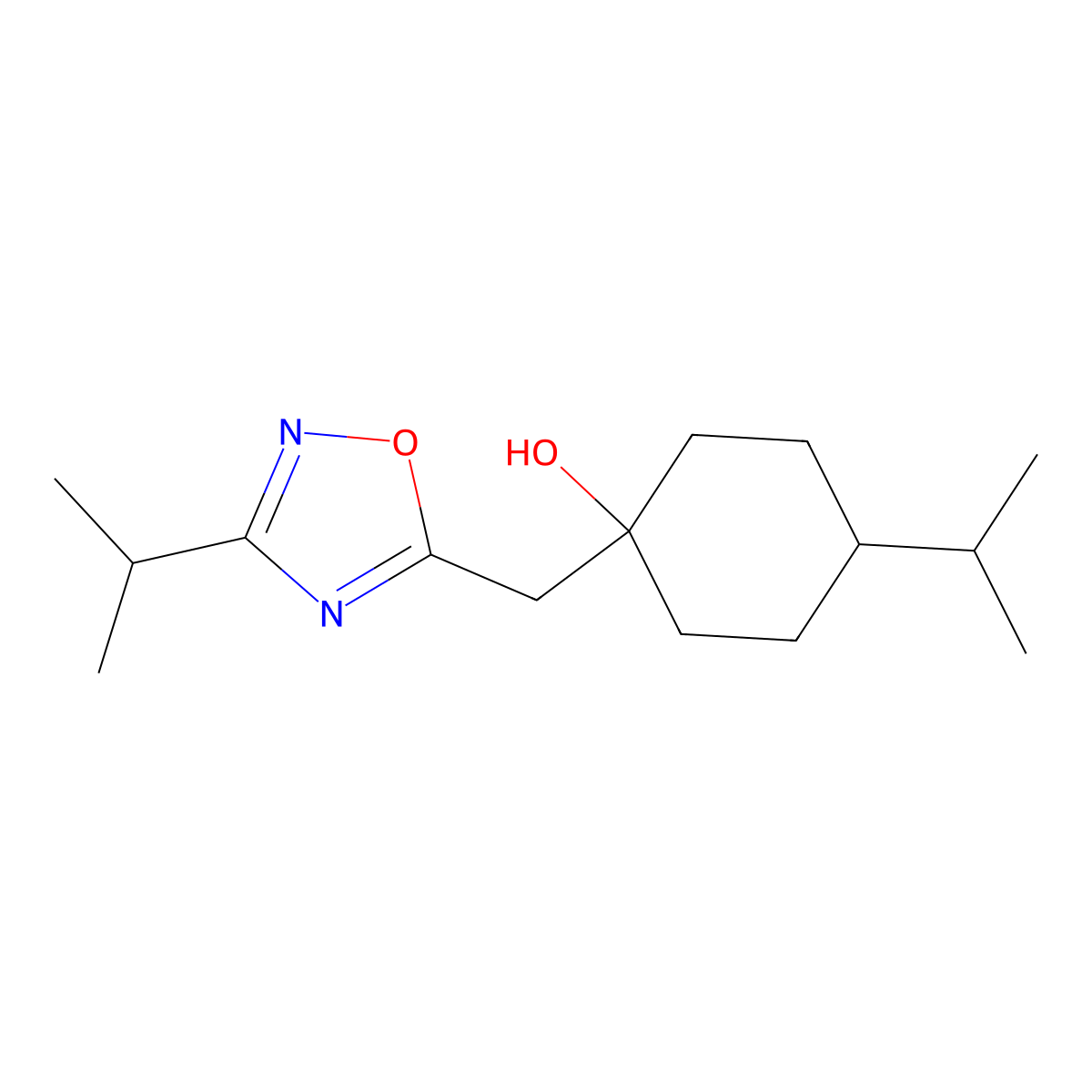 4-(Propan-2-yl)-1-{[3-(propan-2-yl)-1,2,4-oxadiazol-5-yl]methyl}cyclohexan-1-ol molecular structure, CAS 2060025-96-7