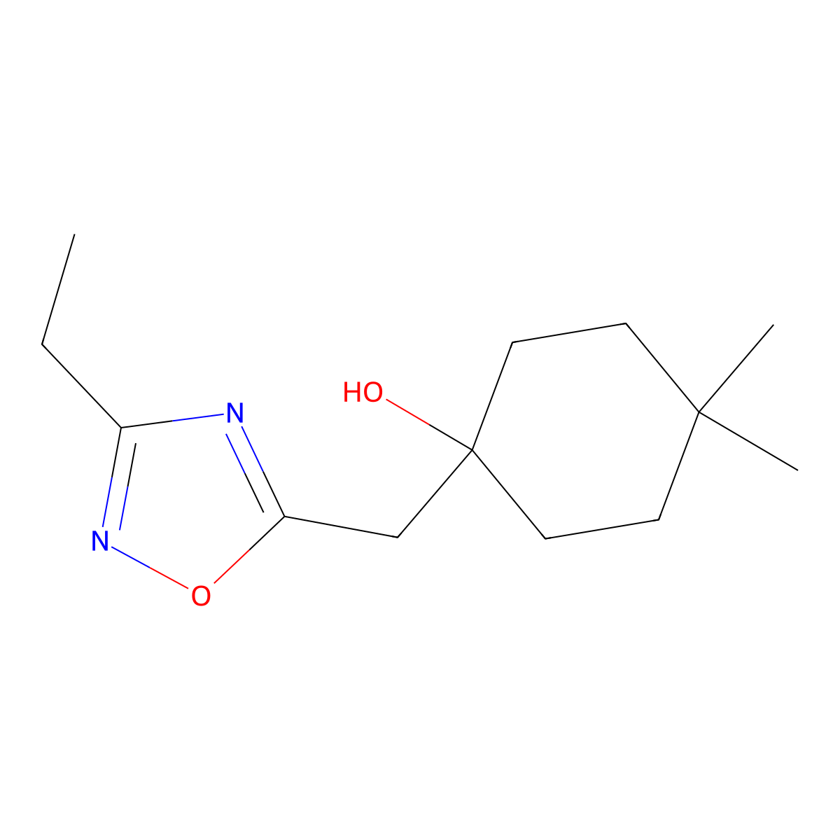 1-[(3-Ethyl-1,2,4-oxadiazol-5-yl)methyl]-4,4-dimethylcyclohexan-1-ol molecular structure, CAS 2060026-07-3