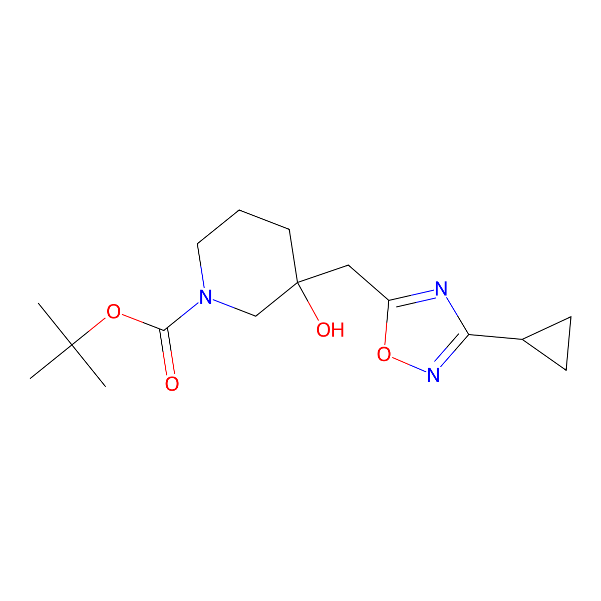 tert-Butyl 3-[(3-cyclopropyl-1,2,4-oxadiazol-5-yl)methyl]-3-hydroxypiperidine-1-carboxylate molecular structure, CAS 2060026-33-5