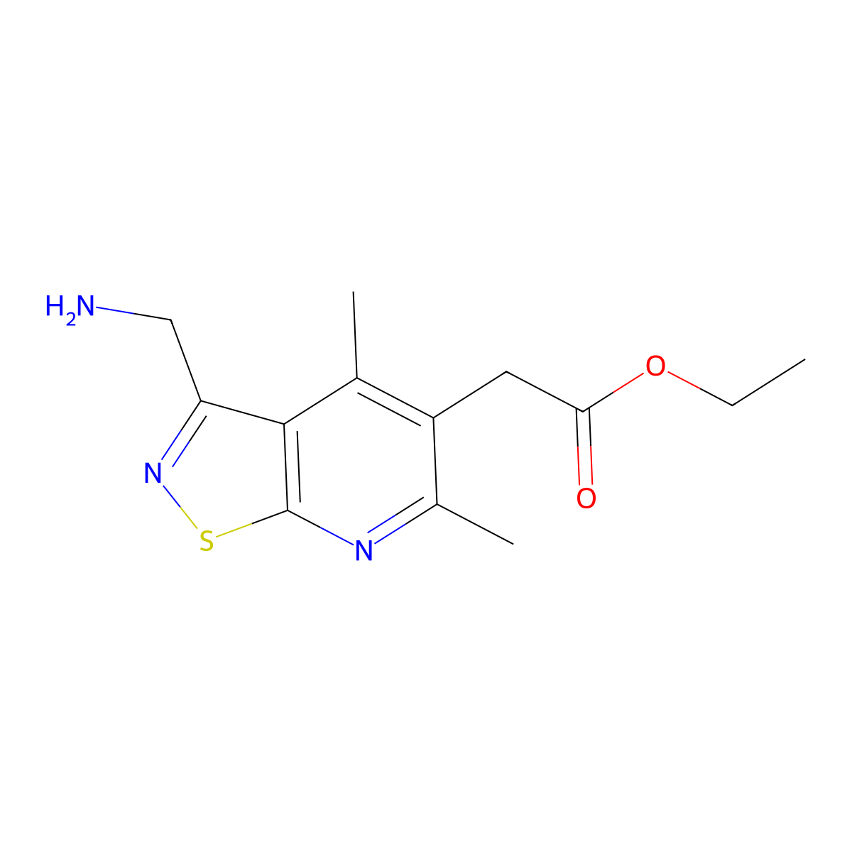 Ethyl 2-[3-(aminomethyl)-4,6-dimethyl-[1,2]thiazolo[5,4-b]pyridin-5-yl]acetate molecular structure, CAS 2060026-49-3