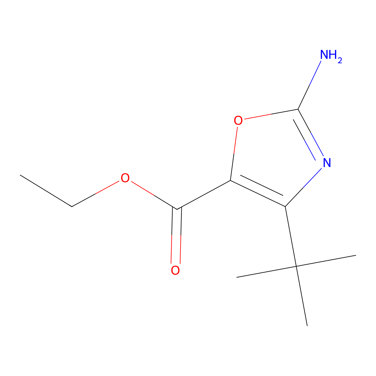 Ethyl 2-amino-4-tert-butyl-1,3-oxazole-5-carboxylate molecular structure, CAS 2060026-73-3