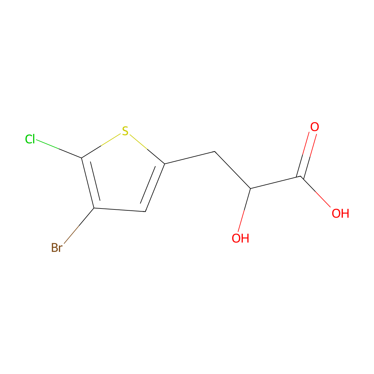 3-(4-Bromo-5-chlorothiophen-2-yl)-2-hydroxypropanoic acid molecular structure, CAS 2060026-77-7