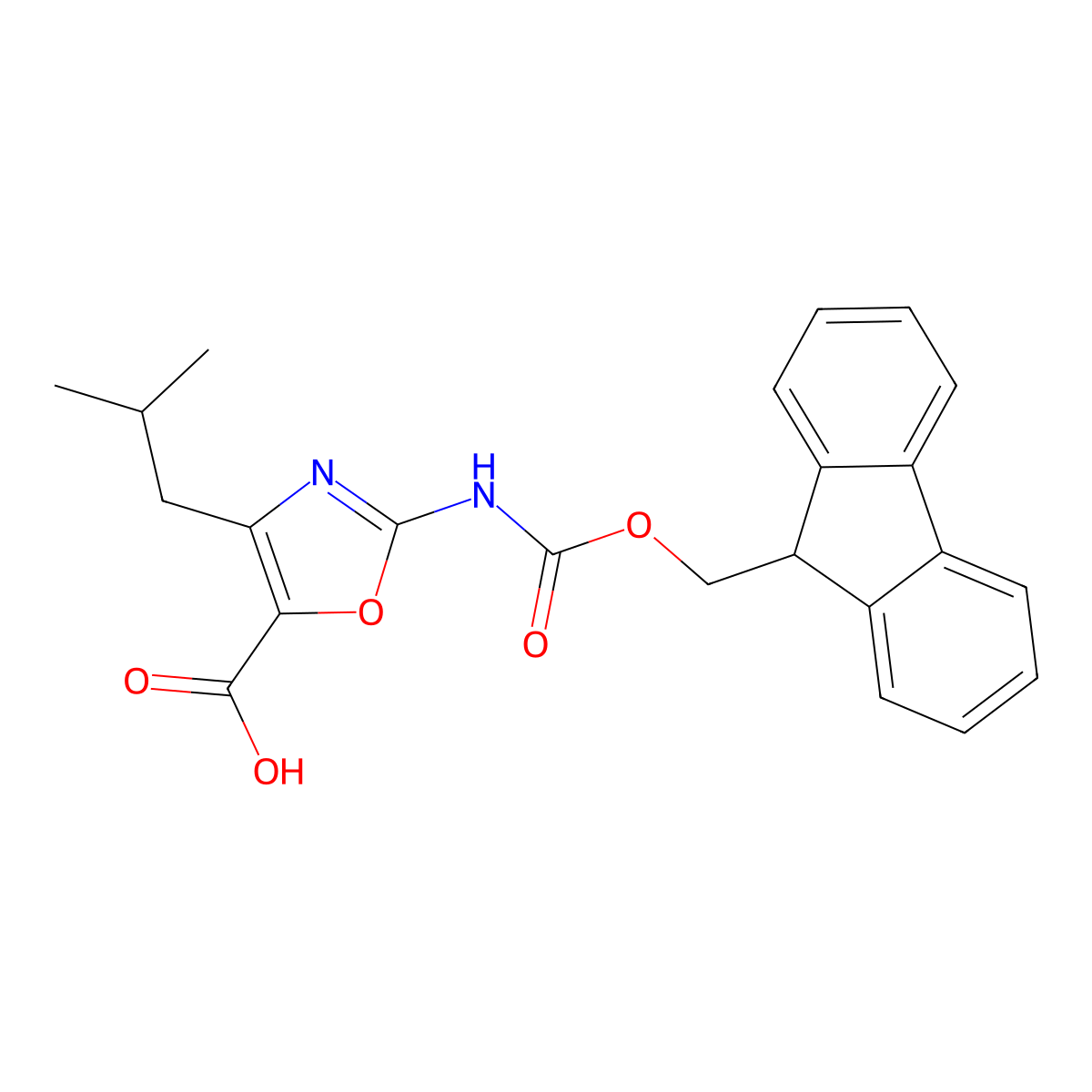 2-({[(9H-fluoren-9-yl)methoxy]carbonyl}amino)-4-(2-methylpropyl)-1,3-oxazole-5-carboxylic acid molecular structure, CAS 2060026-80-2