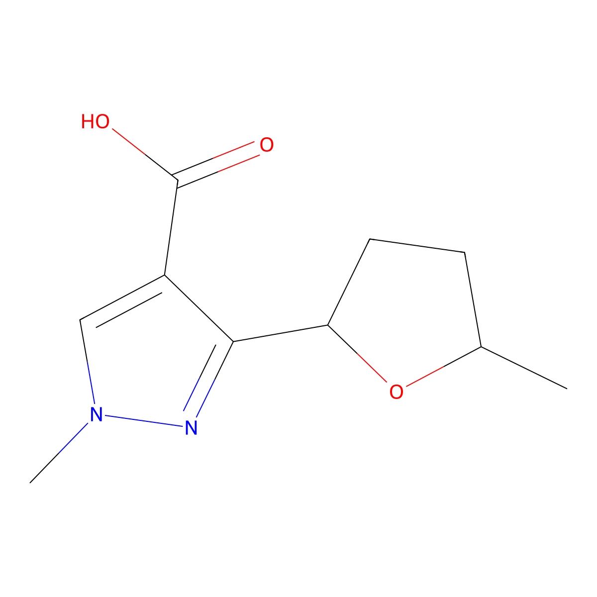 1-Methyl-3-(5-methyloxolan-2-yl)-1H-pyrazole-4-carboxylic acid molecular structure, CAS 2060027-27-0