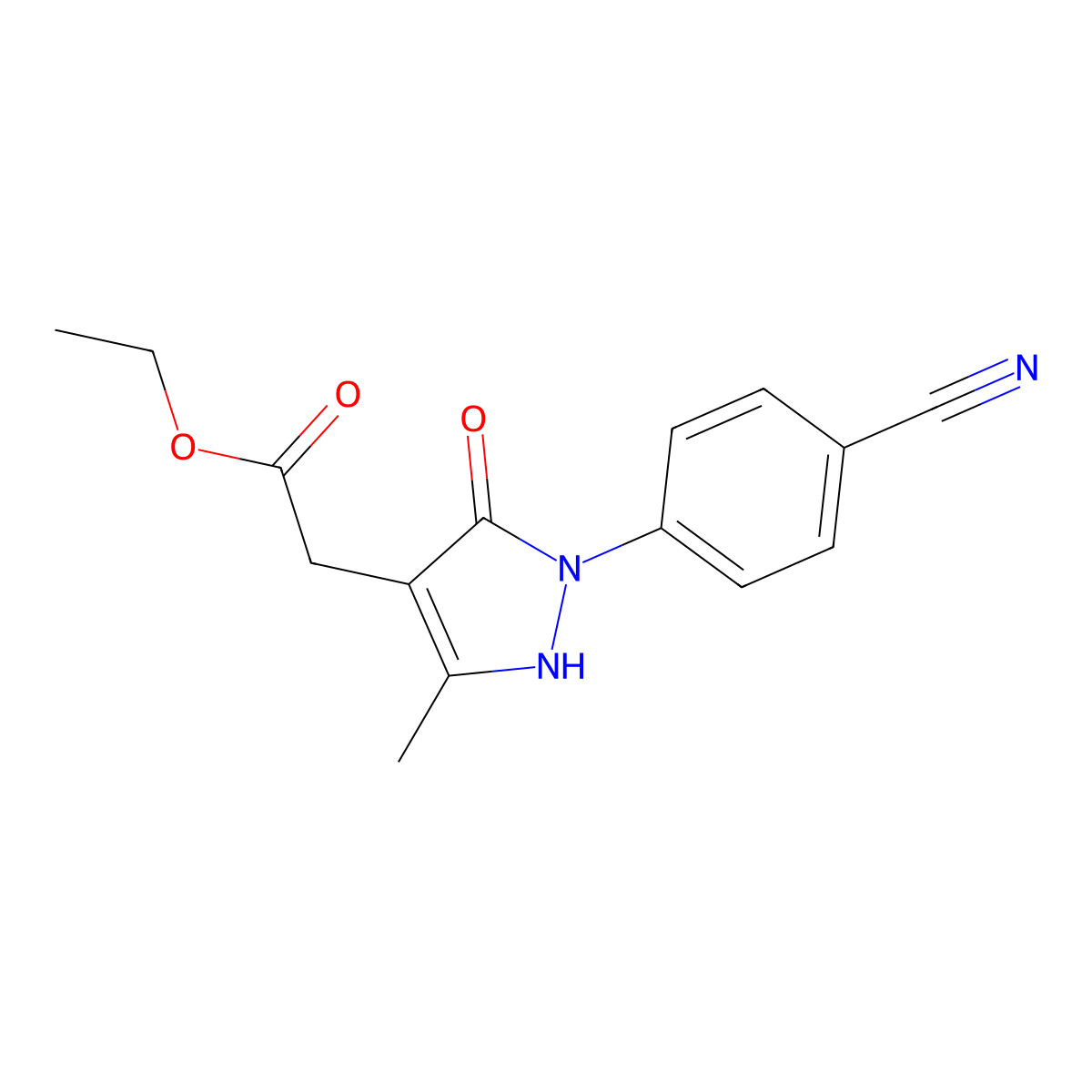 Ethyl 2-[2-(4-cyanophenyl)-5-methyl-3-oxo-2,3-dihydro-1H-pyrazol-4-yl]acetate molecular structure, CAS 2060027-46-3