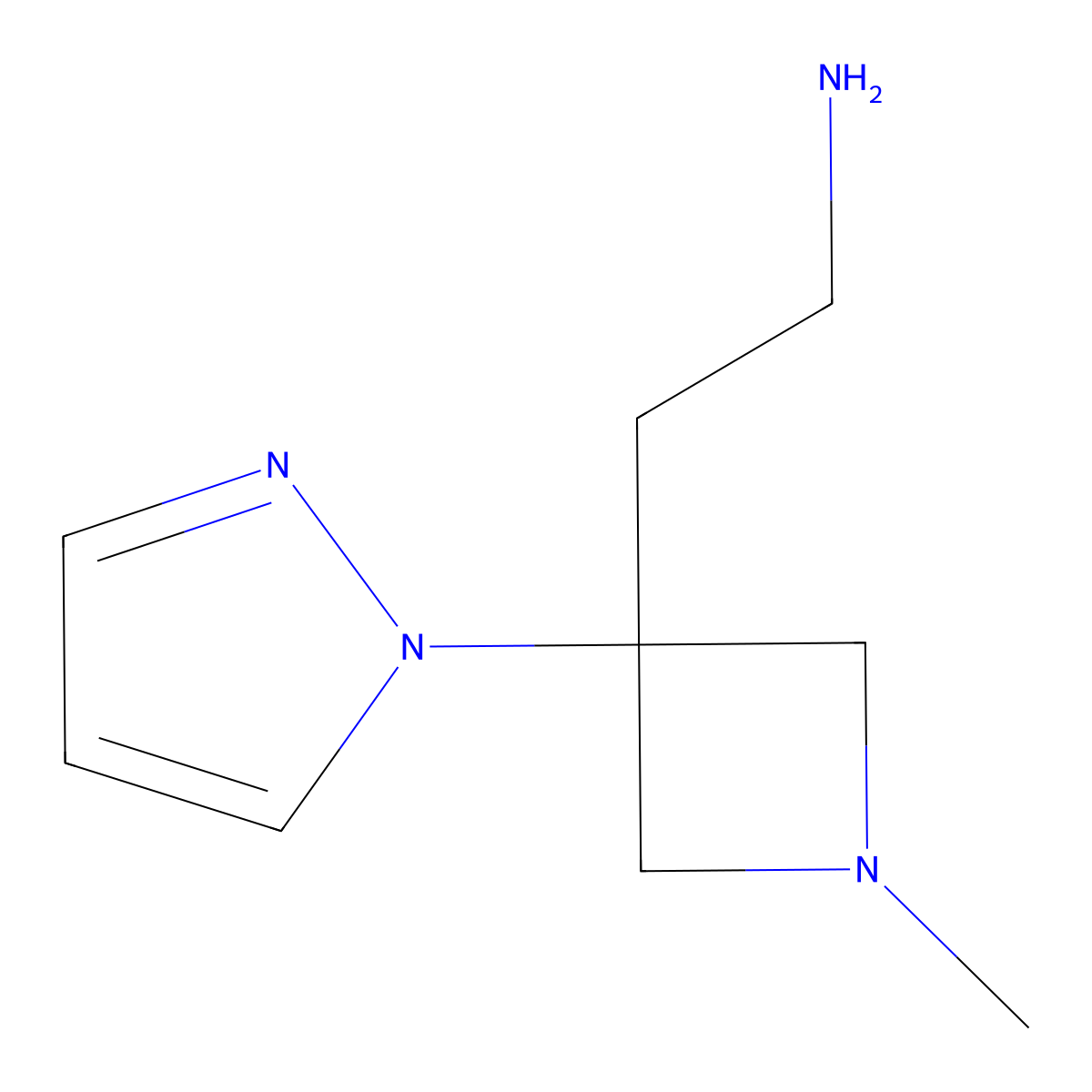 2-[1-Methyl-3-(1H-pyrazol-1-yl)azetidin-3-yl]ethan-1-amine molecular structure, CAS 2060028-08-0