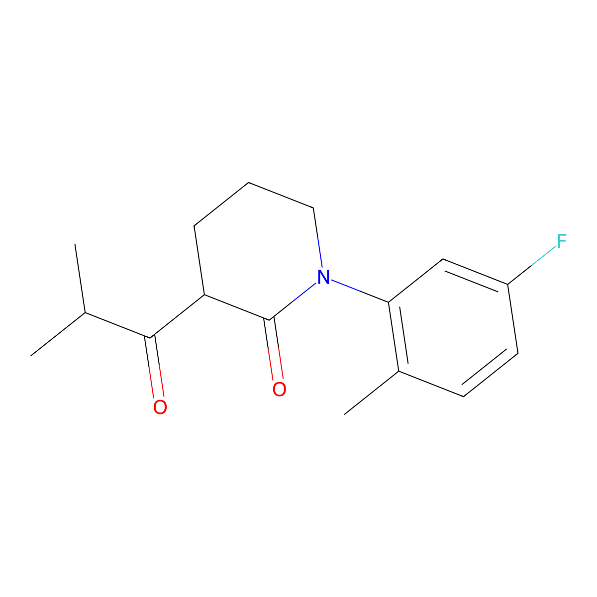 1-(5-Fluoro-2-methylphenyl)-3-(2-methylpropanoyl)piperidin-2-one molecular structure, CAS 2060029-49-2