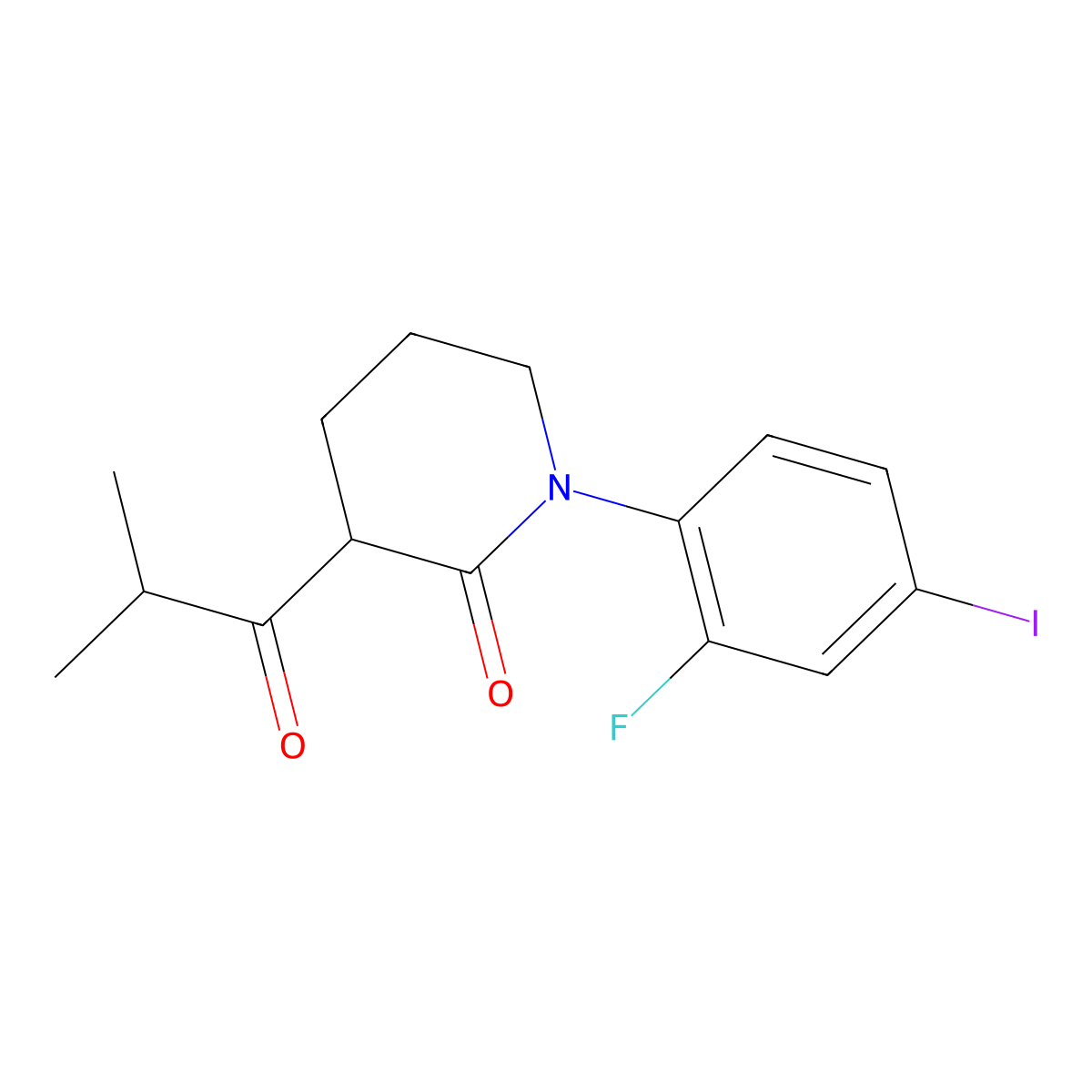 1-(2-Fluoro-4-iodophenyl)-3-(2-methylpropanoyl)piperidin-2-one molecular structure, CAS 2060029-52-7