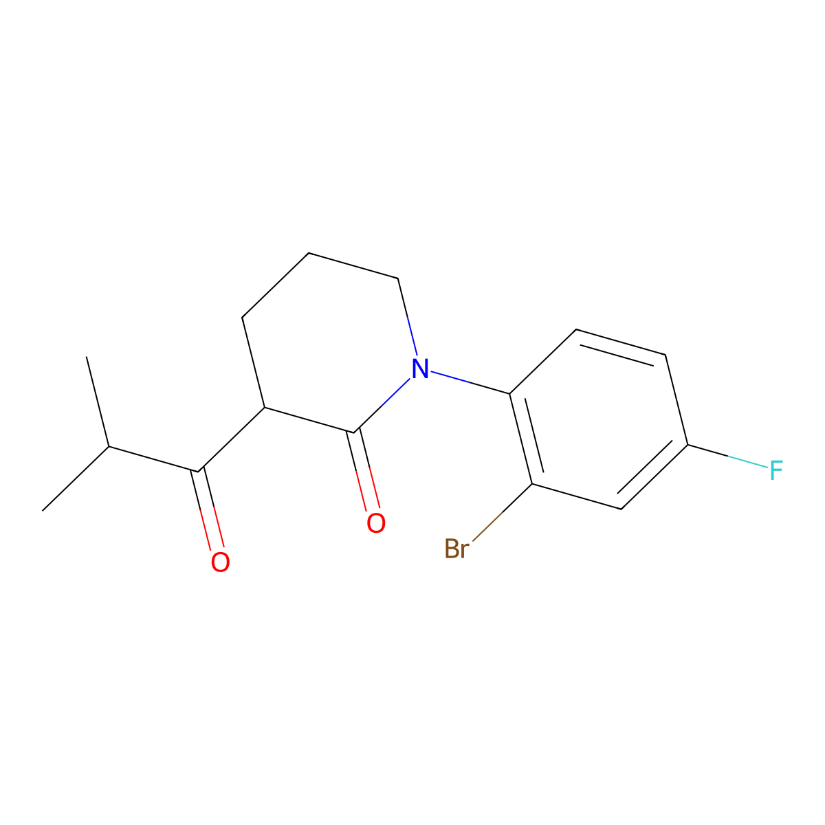 1-(2-Bromo-4-fluorophenyl)-3-(2-methylpropanoyl)piperidin-2-one molecular structure, CAS 2060029-99-2