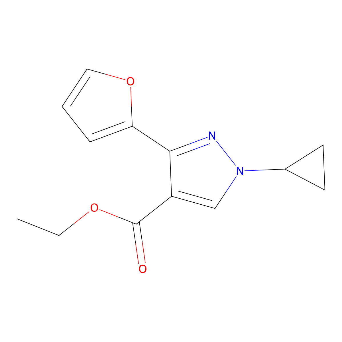 Ethyl 1-cyclopropyl-3-(furan-2-yl)-1H-pyrazole-4-carboxylate molecular structure, CAS 2060030-15-9