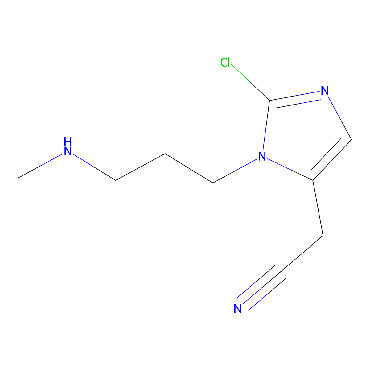 2-{2-chloro-1-[3-(methylamino)propyl]-1H-imidazol-5-yl}acetonitrile molecular structure, CAS 2060030-22-8