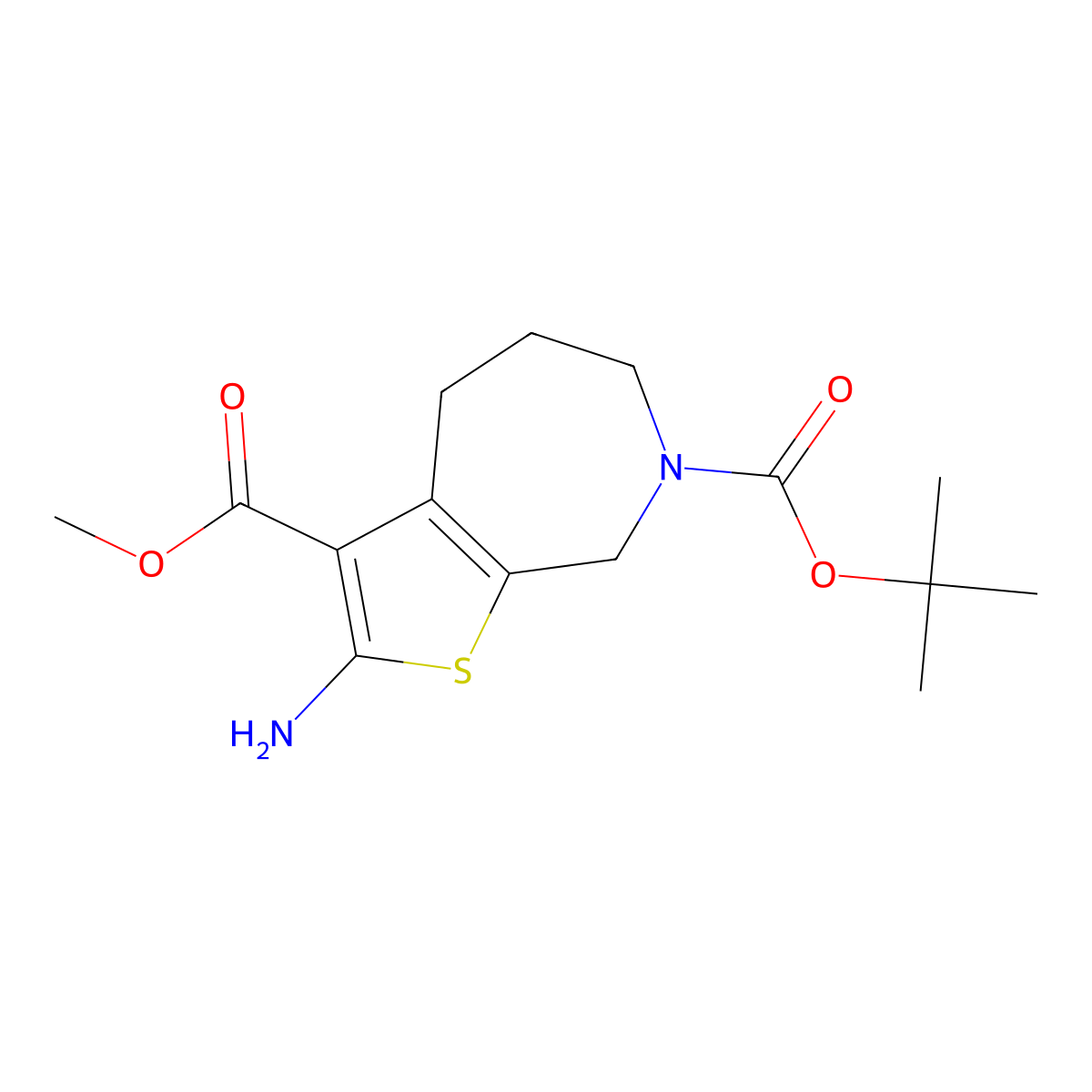 7-tert-butyl 3-methyl 2-amino-4H,5H,6H,7H,8H-thieno[2,3-c]azepine-3,7-dicarboxylate molecular structure, CAS 2060030-66-0