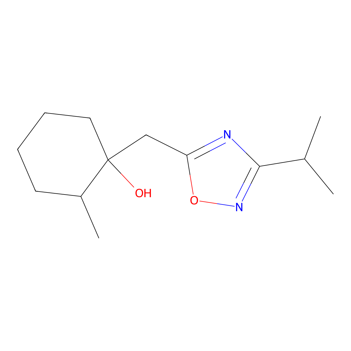 2-Methyl-1-{[3-(propan-2-yl)-1,2,4-oxadiazol-5-yl]methyl}cyclohexan-1-ol molecular structure, CAS 2060031-07-2