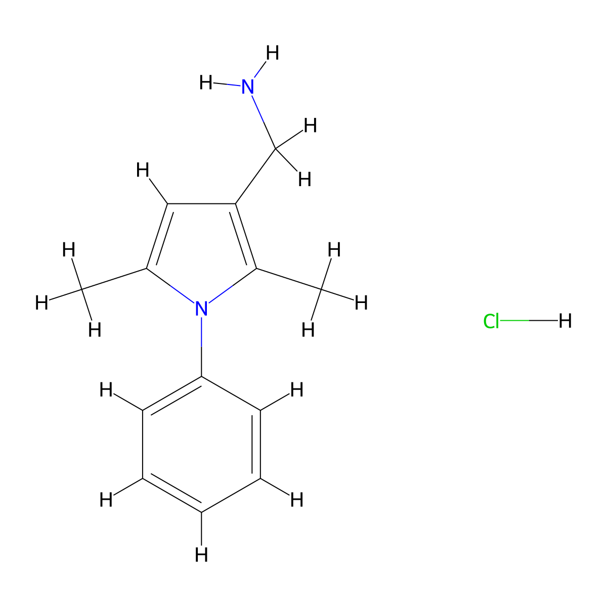 (2,5-dimethyl-1-phenyl-1H-pyrrol-3-yl)methanamine hydrochloride molecular structure, CAS 2060031-21-0