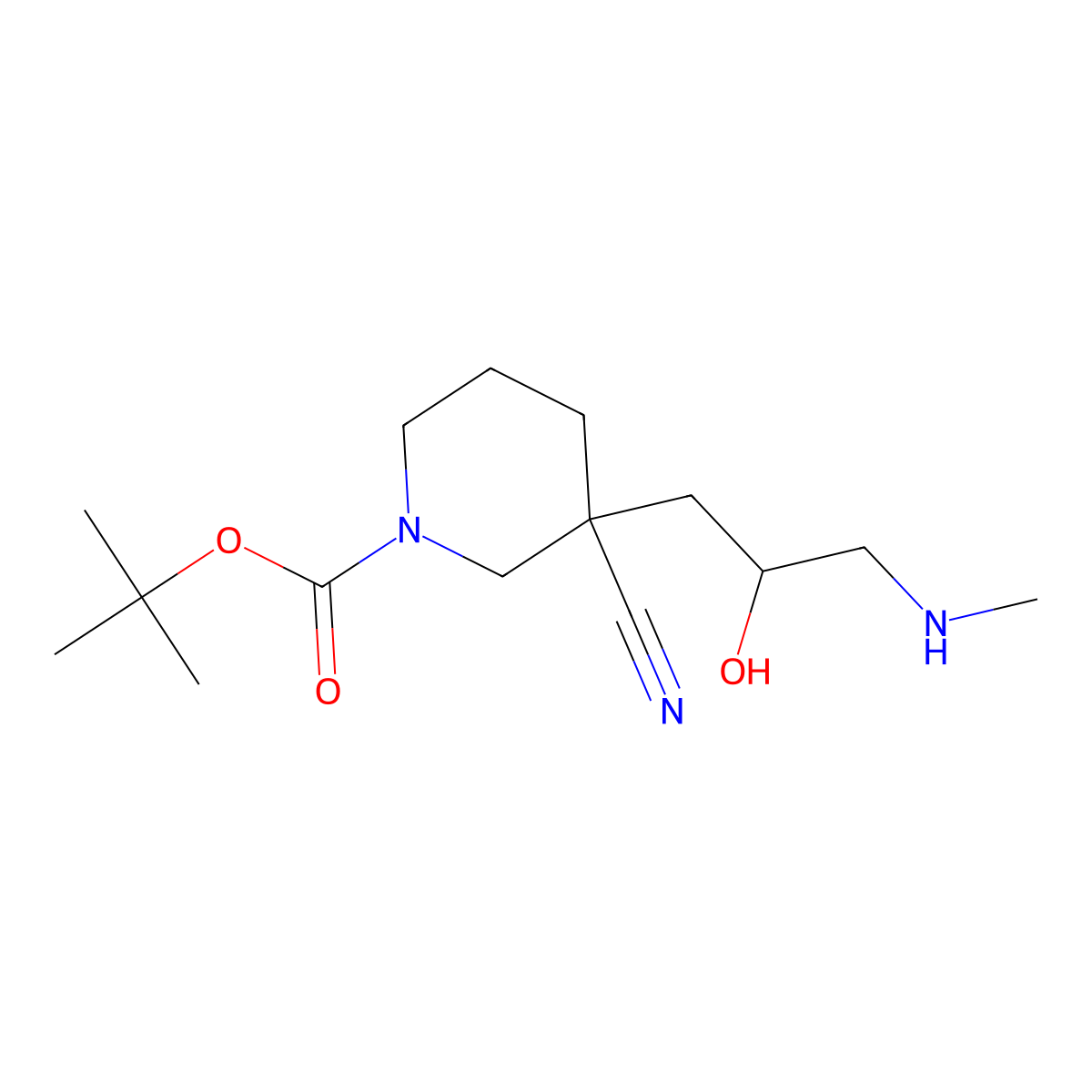 tert-Butyl 3-cyano-3-[2-hydroxy-3-(methylamino)propyl]piperidine-1-carboxylate molecular structure, CAS 2060031-25-4