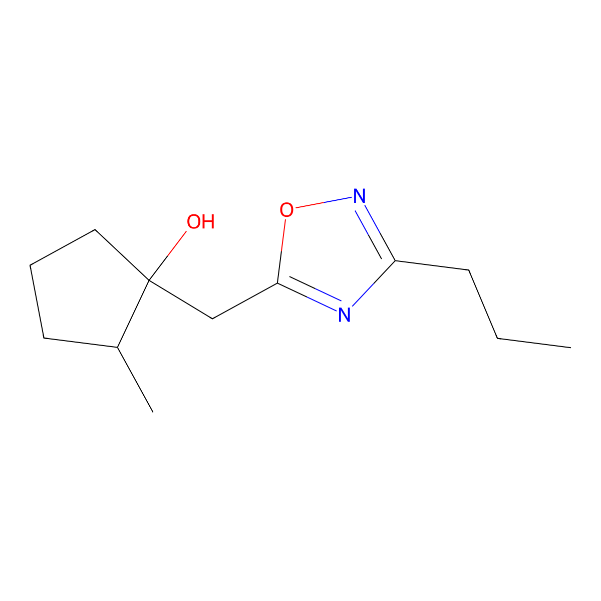 2-Methyl-1-[(3-propyl-1,2,4-oxadiazol-5-yl)methyl]cyclopentan-1-ol molecular structure, CAS 2060031-34-5