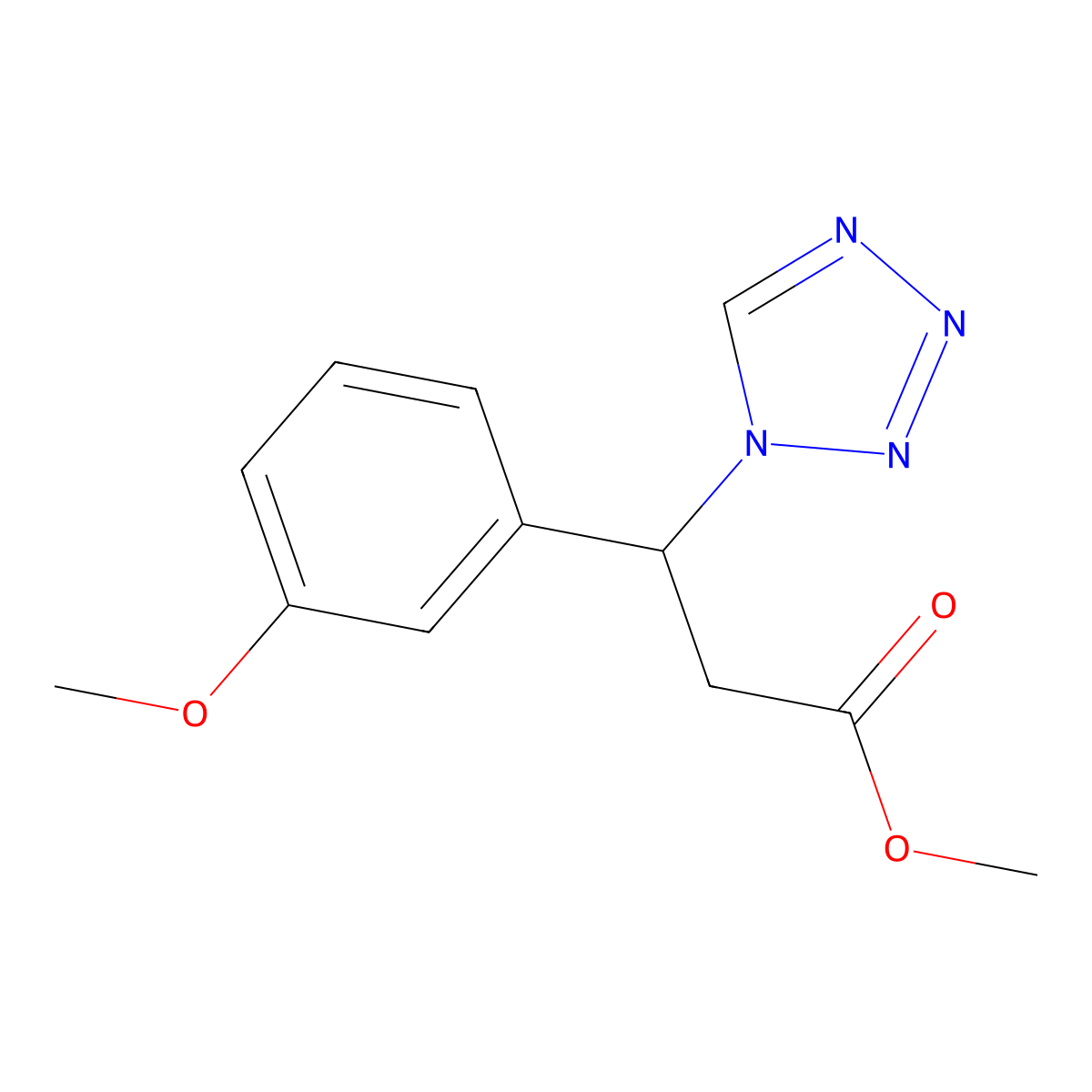 methyl 3-(3-methoxyphenyl)-3-(1H-1,2,3,4-tetrazol-1-yl)propanoate molecular structure, CAS 2060031-50-5