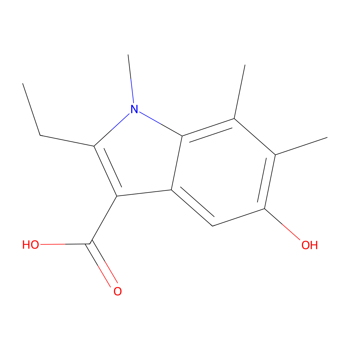 2-Ethyl-5-hydroxy-1,6,7-trimethyl-1H-indole-3-carboxylic acid molecular structure, CAS 2060031-51-6