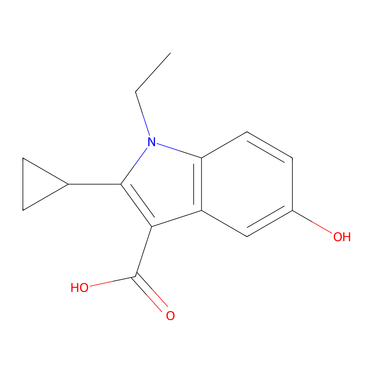 2-Cyclopropyl-1-ethyl-5-hydroxy-1H-indole-3-carboxylic acid molecular structure, CAS 2060031-67-4