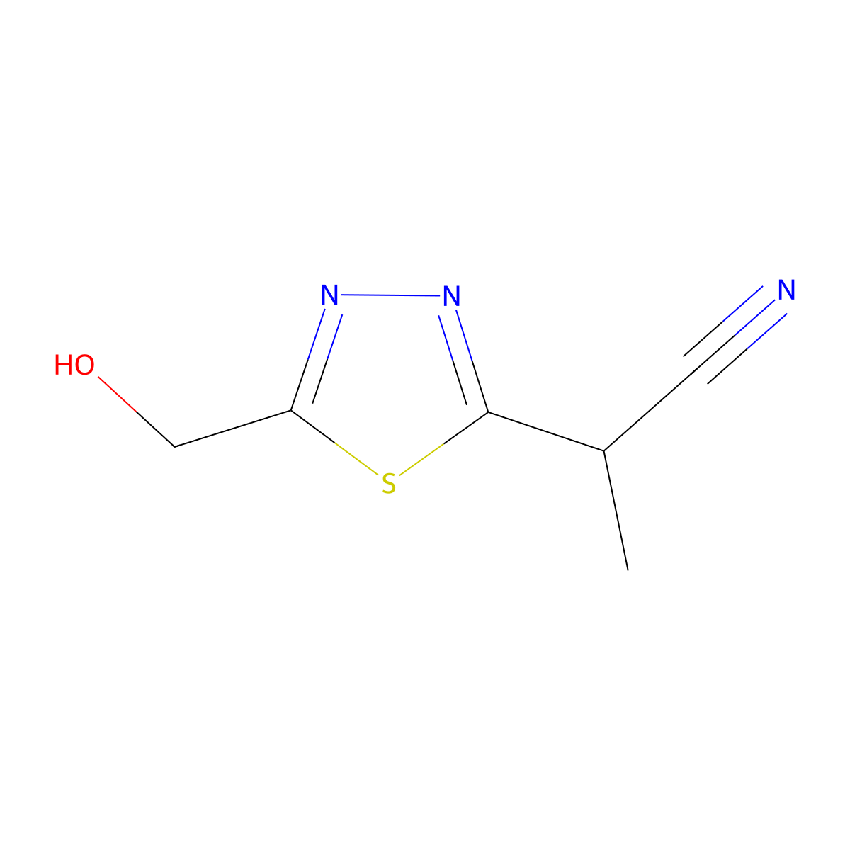 2-[5-(Hydroxymethyl)-1,3,4-thiadiazol-2-yl]propanenitrile molecular structure, CAS 2060032-02-0