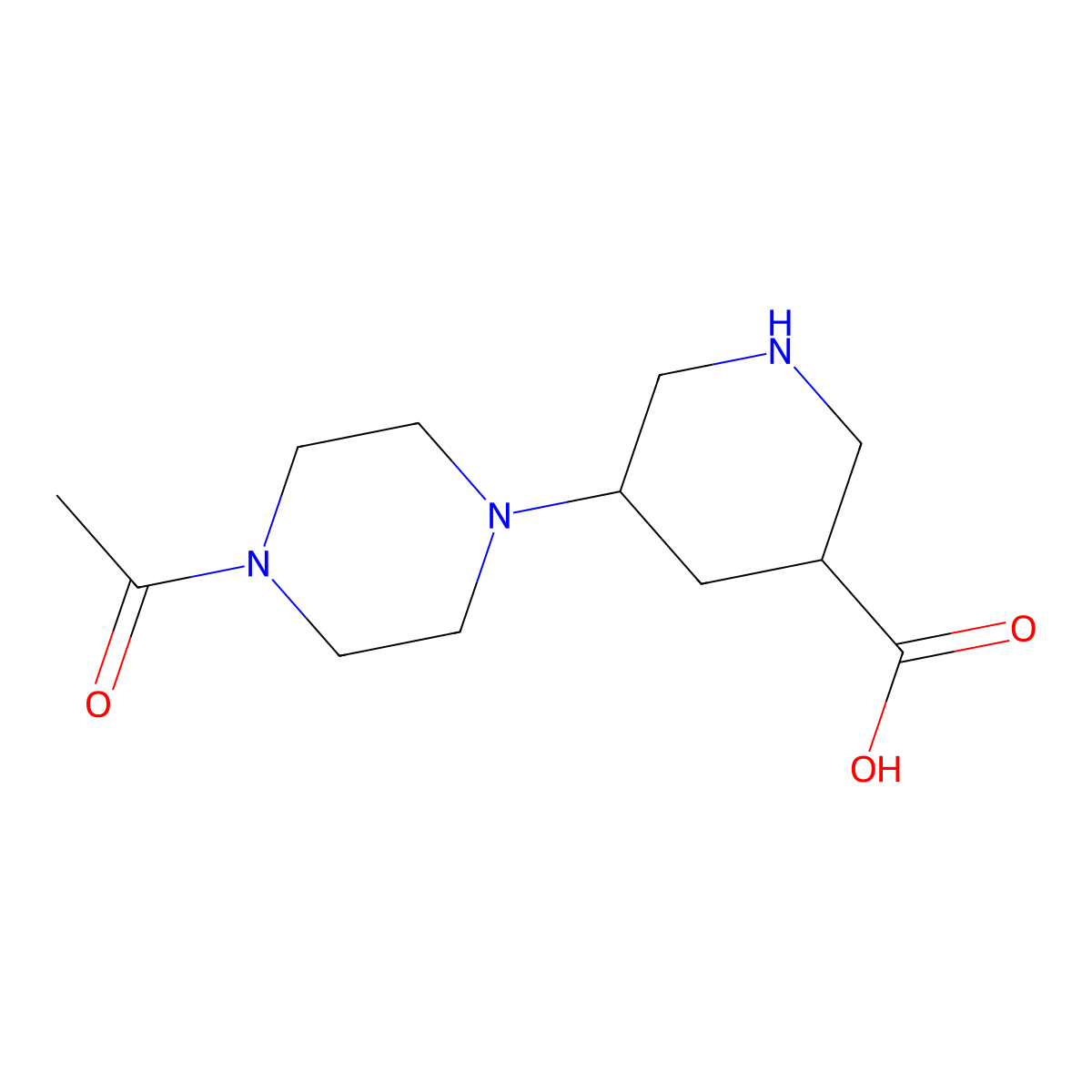 5-(4-Acetylpiperazin-1-yl)piperidine-3-carboxylic acid molecular structure, CAS 2060032-53-1