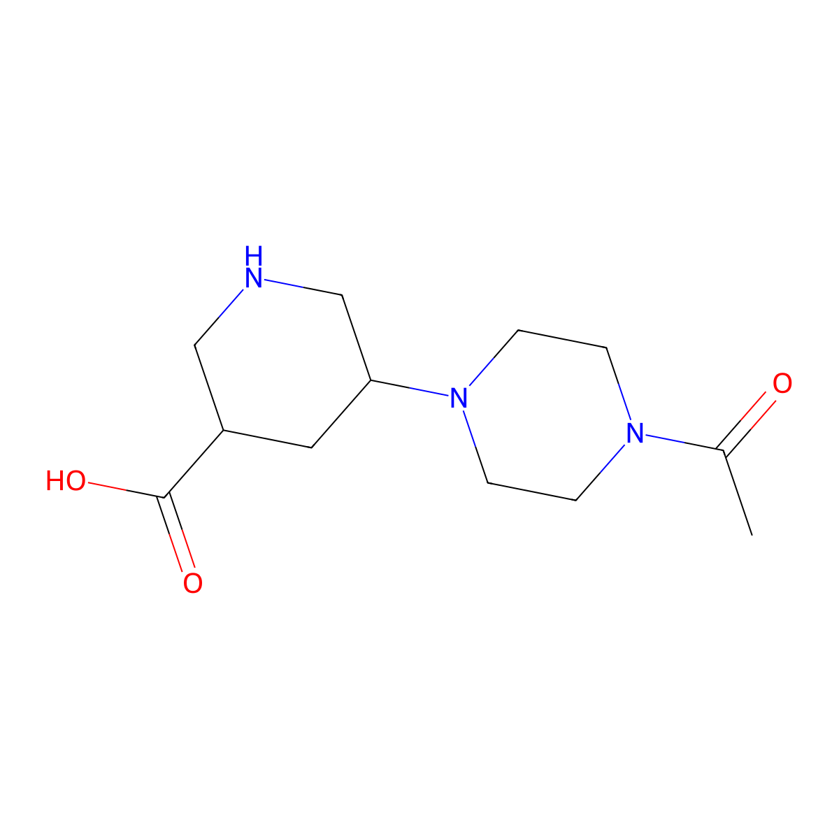 5-(4-Acetylpiperazin-1-yl)piperidine-3-carboxylic acid molecular structure, CAS 2060032-53-1