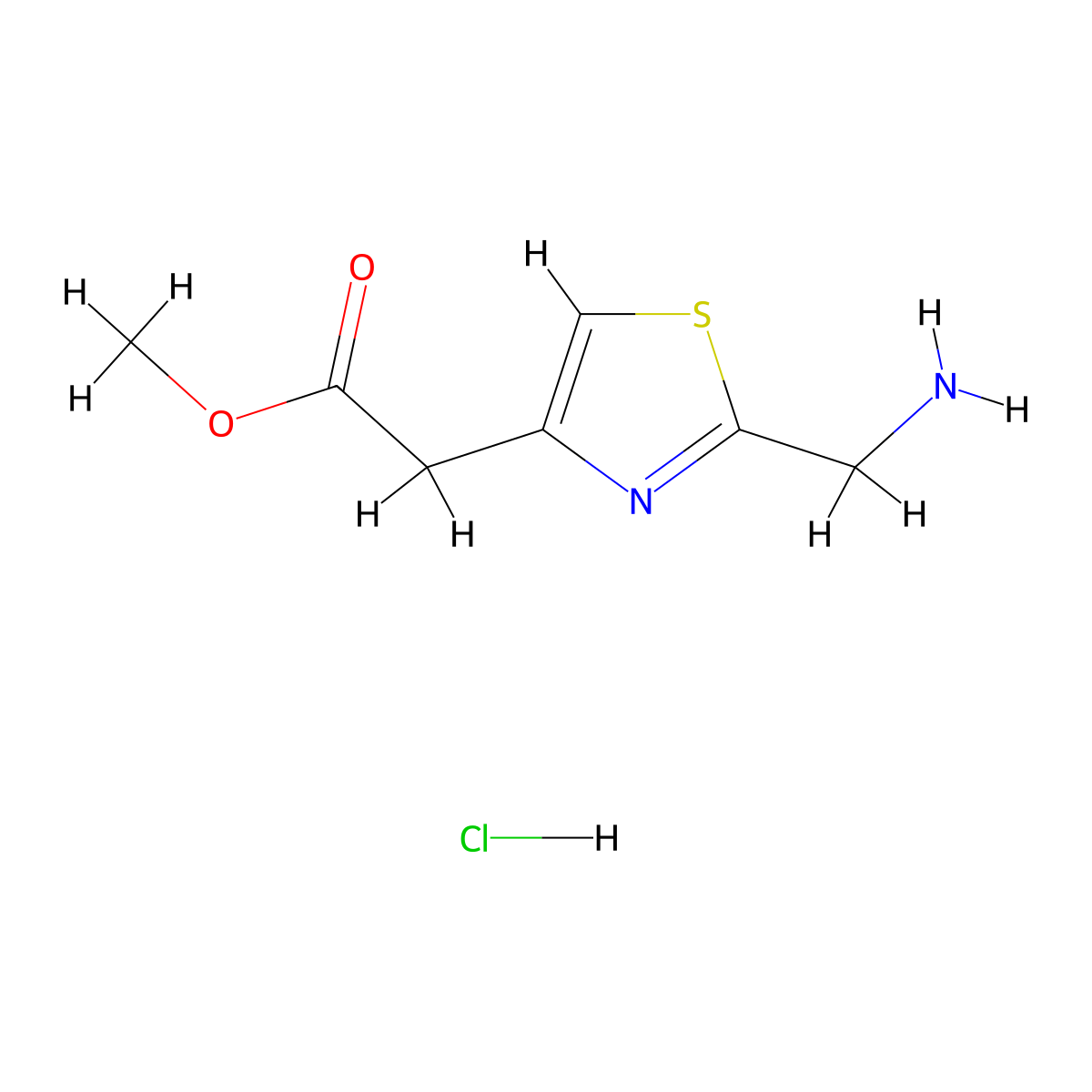Methyl 2-[2-(aminomethyl)-1,3-thiazol-4-yl]acetate hydrochloride molecular structure, CAS 2060032-93-9
