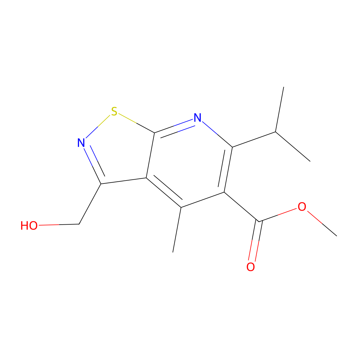 Methyl 3-(hydroxymethyl)-4-methyl-6-(propan-2-yl)-[1,2]thiazolo[5,4-b]pyridine-5-carboxylate molecular structure, CAS 2060033-04-5