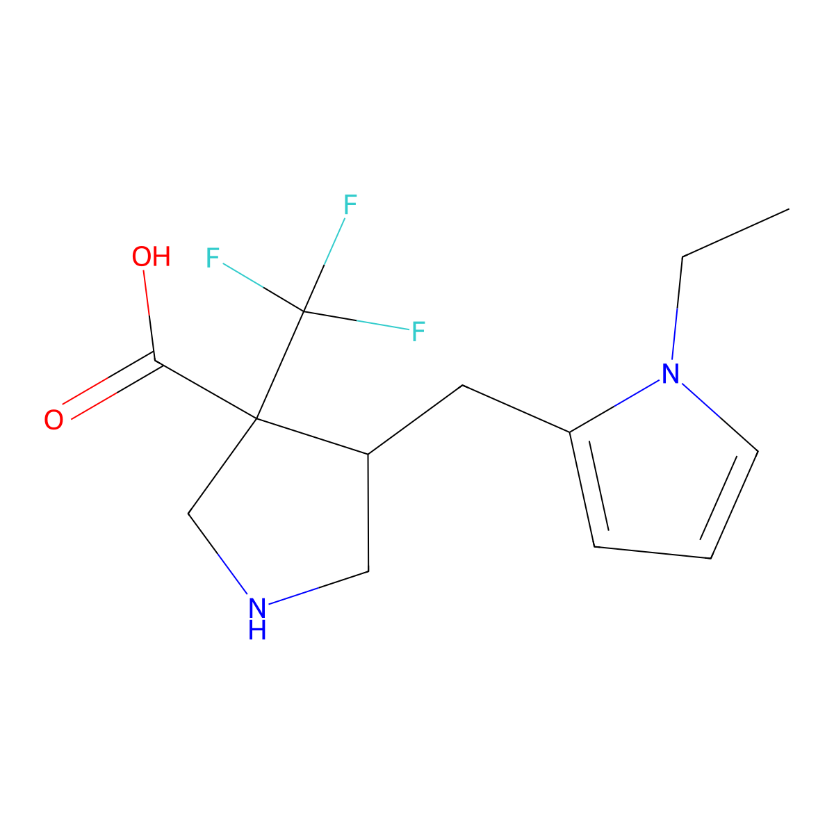 4-[(1-Ethyl-1H-pyrrol-2-yl)methyl]-3-(trifluoromethyl)pyrrolidine-3-carboxylic acid molecular structure, CAS 2060033-08-9