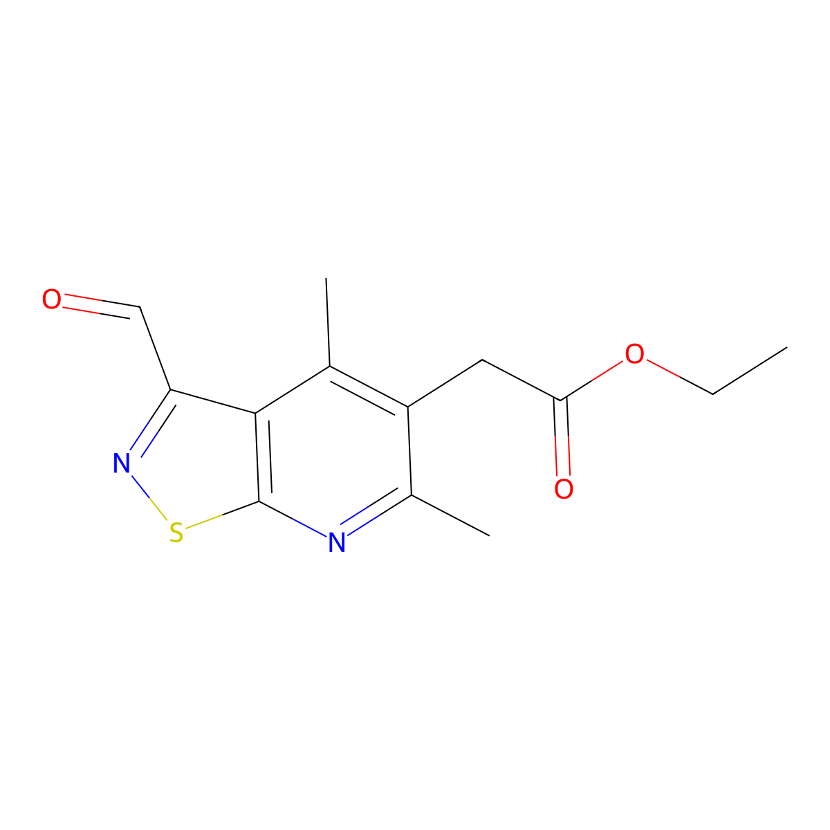 Ethyl 2-{3-formyl-4,6-dimethyl-[1,2]thiazolo[5,4-b]pyridin-5-yl}acetate molecular structure, CAS 2060033-10-3