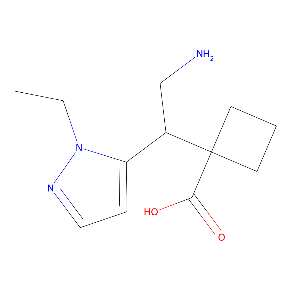 1-[2-Amino-1-(1-ethyl-1H-pyrazol-5-yl)ethyl]cyclobutane-1-carboxylic acid molecular structure, CAS 2060033-35-2