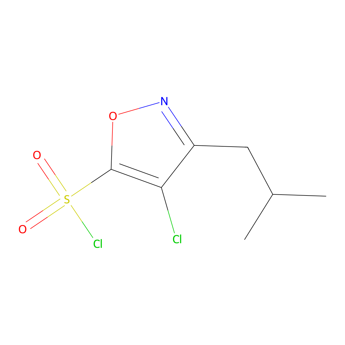 4-Chloro-3-(2-methylpropyl)-1,2-oxazole-5-sulfonyl chloride molecular structure, CAS 2060033-53-4