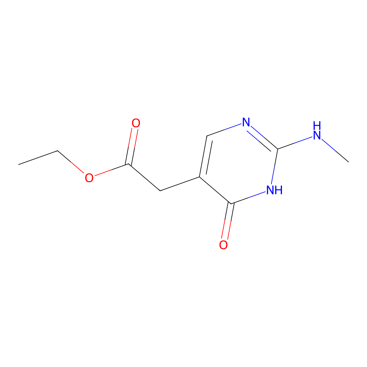 Ethyl 2-(2-(methylamino)-6-oxo-1,6-dihydropyrimidin-5-YL)acetate molecular structure, CAS 2060034-18-4