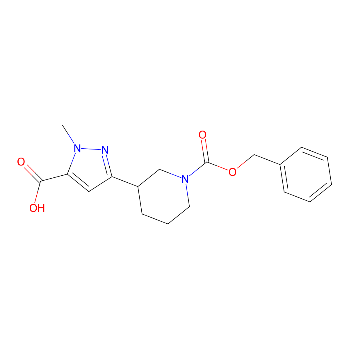 3-{1-[(benzyloxy)carbonyl]piperidin-3-yl}-1-methyl-1H-pyrazole-5-carboxylic acid molecular structure, CAS 2060034-26-4