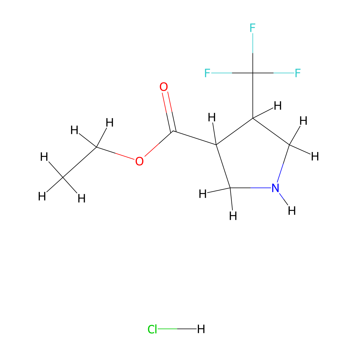 Ethyl 4-(trifluoromethyl)pyrrolidine-3-carboxylate hydrochloride molecular structure, CAS 2060034-57-1