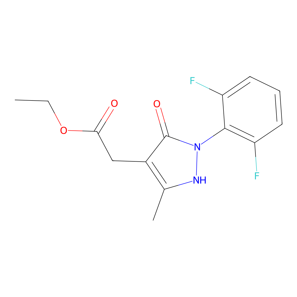 Ethyl 2-[2-(2,6-difluorophenyl)-5-methyl-3-oxo-2,3-dihydro-1H-pyrazol-4-yl]acetate molecular structure, CAS 2060034-64-0