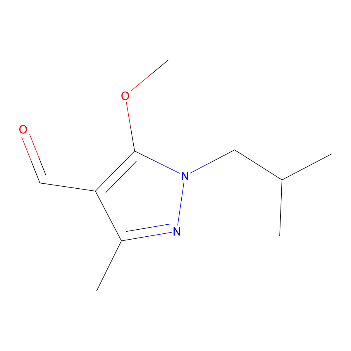 5-Methoxy-3-methyl-1-(2-methylpropyl)-1H-pyrazole-4-carbaldehyde molecular structure, CAS 2060034-86-6