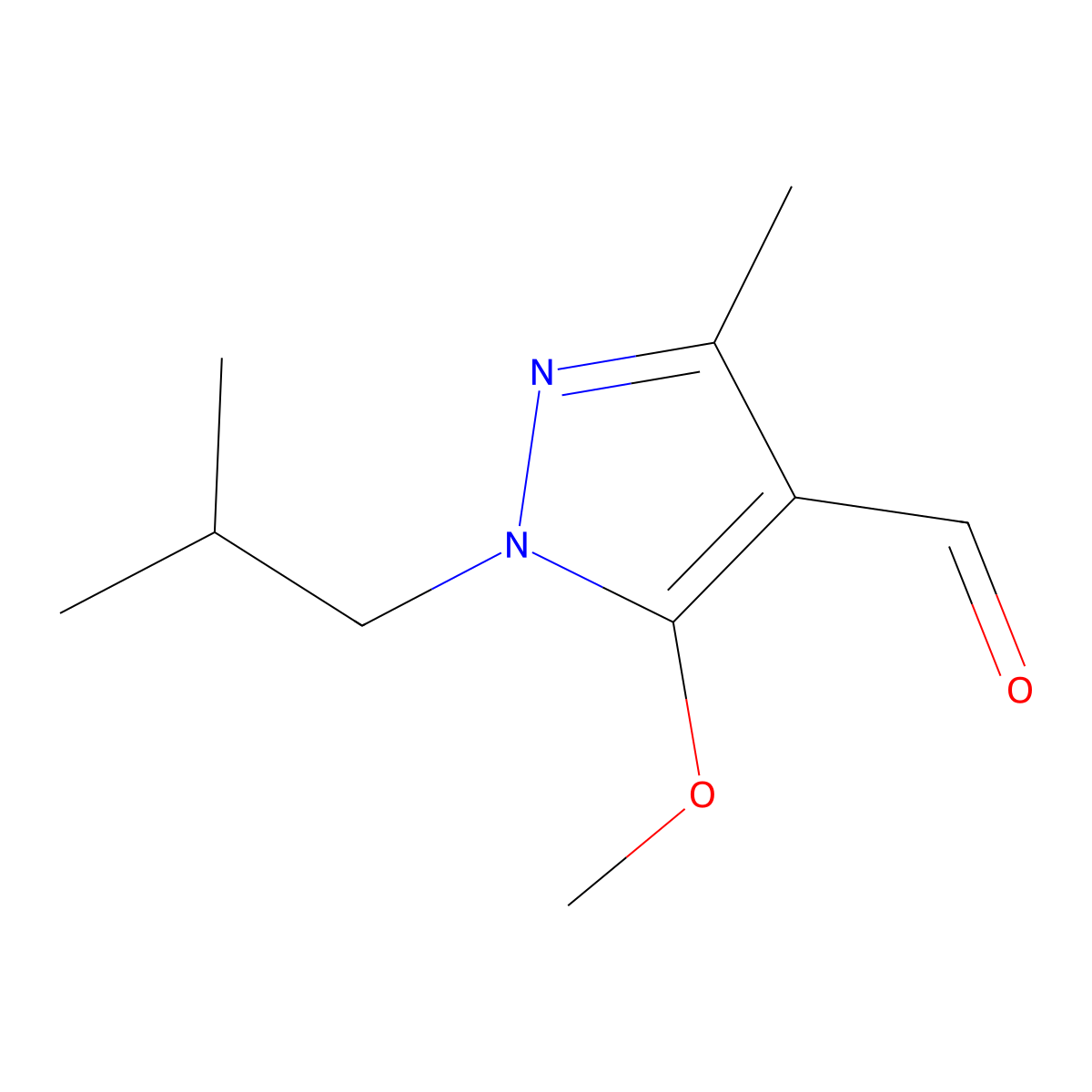 5-Methoxy-3-methyl-1-(2-methylpropyl)-1H-pyrazole-4-carbaldehyde molecular structure, CAS 2060034-86-6