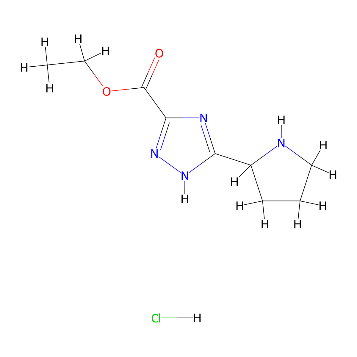 Ethyl 3-(pyrrolidin-2-yl)-1H-1,2,4-triazole-5-carboxylate hydrochloride molecular structure, CAS 2060035-13-2