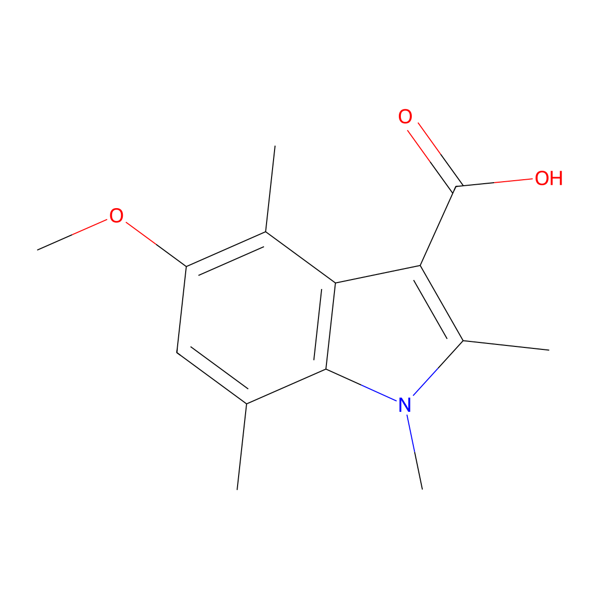 5-Methoxy-1,2,4,7-tetramethyl-1H-indole-3-carboxylic acid molecular structure, CAS 2060035-14-3