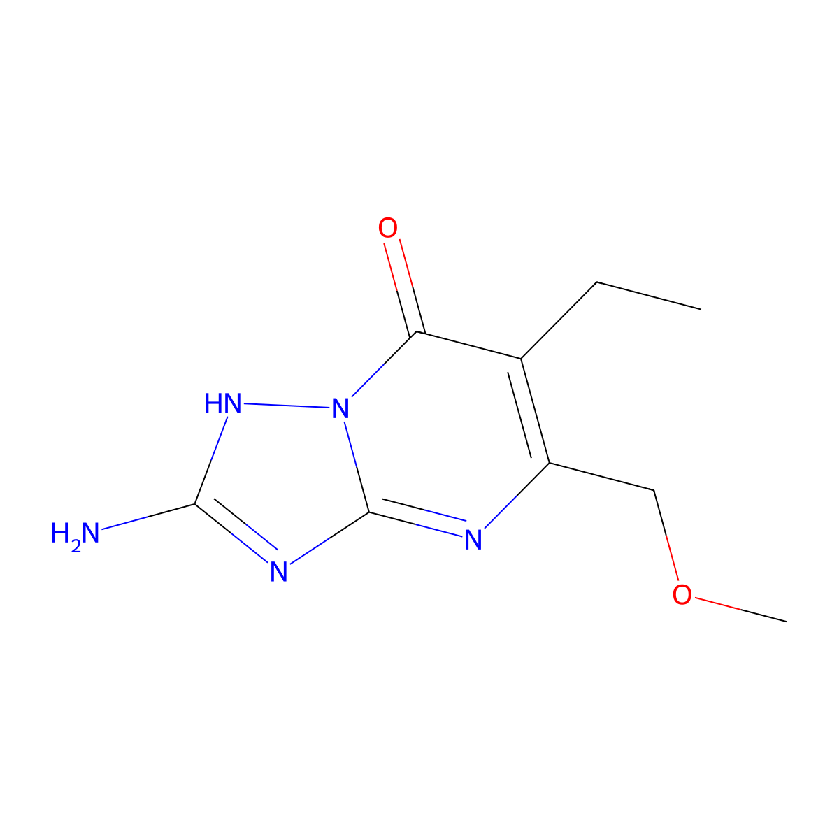 2-Amino-6-ethyl-5-(methoxymethyl)-4H,7H-[1,2,4]triazolo[1,5-a]pyrimidin-7-one molecular structure, CAS 2060035-17-6