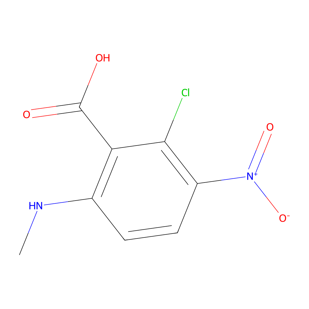 2-Chloro-6-(methylamino)-3-nitrobenzoic acid molecular structure, CAS 2060035-51-8