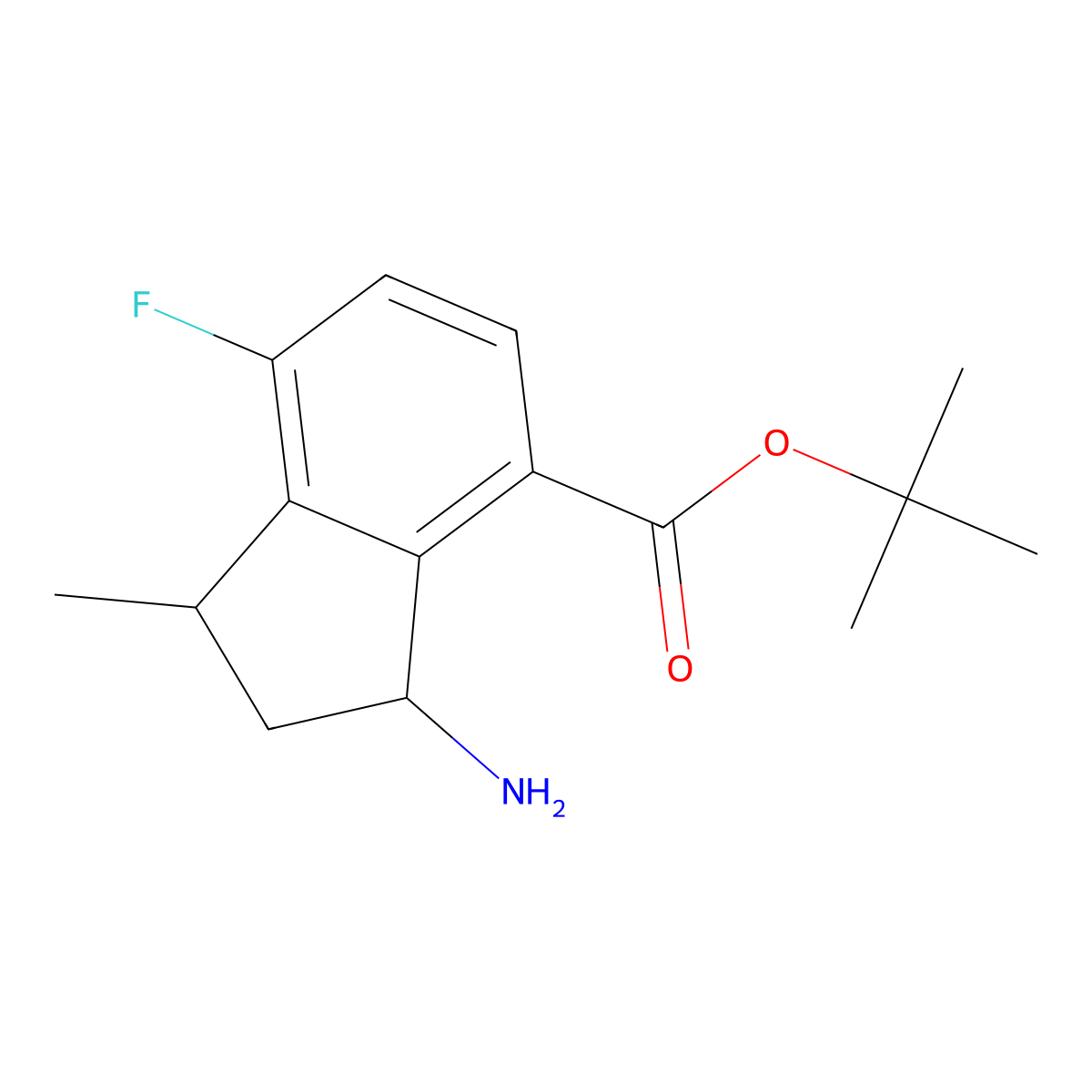 tert-Butyl 3-amino-7-fluoro-1-methyl-2,3-dihydro-1H-indene-4-carboxylate molecular structure, CAS 2060036-20-4