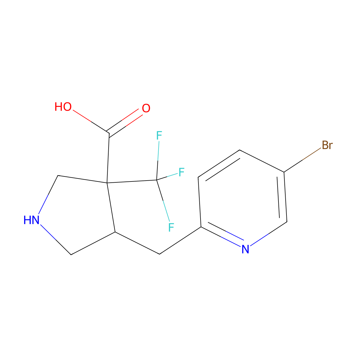 4-[(5-Bromopyridin-2-yl)methyl]-3-(trifluoromethyl)pyrrolidine-3-carboxylic acid molecular structure, CAS 2060036-38-4