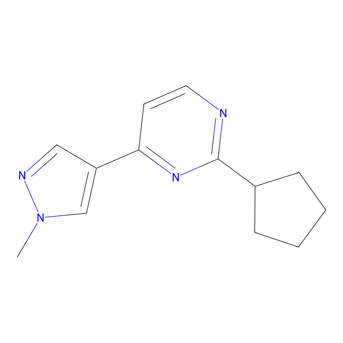 2-Cyclopentyl-4-(1-methyl-1H-pyrazol-4-yl)pyrimidine molecular structure, CAS 2060036-66-8