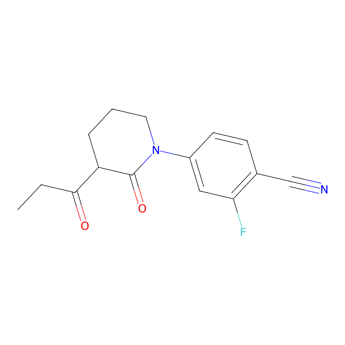 2-Fluoro-4-(2-oxo-3-propanoylpiperidin-1-yl)benzonitrile molecular structure, CAS 2060036-90-8