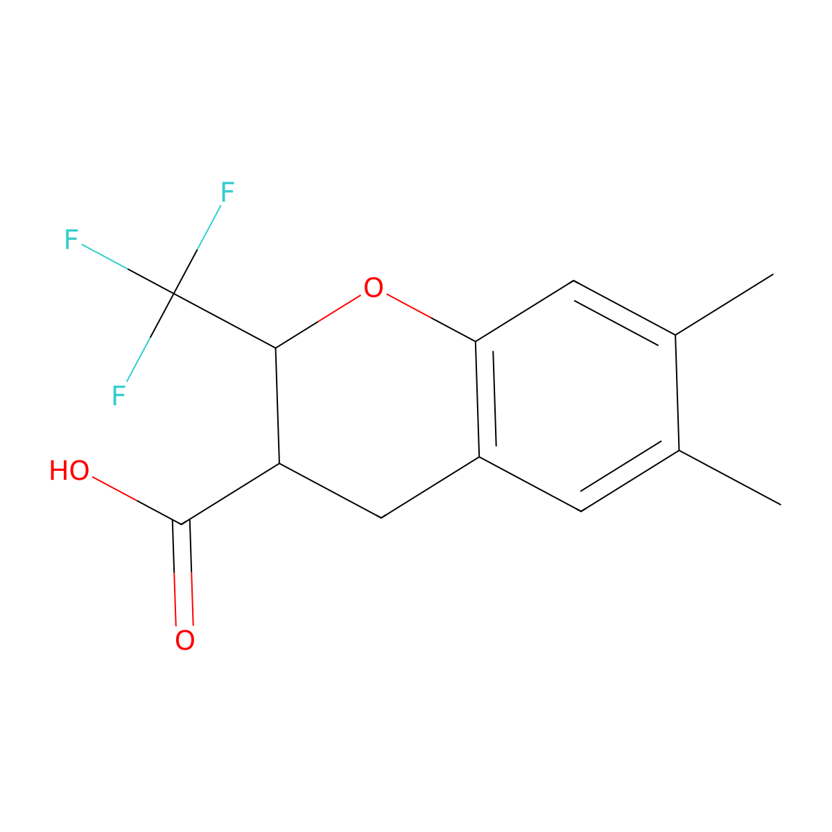 6,7-Dimethyl-2-(trifluoromethyl)-3,4-dihydro-2H-1-benzopyran-3-carboxylic acid molecular structure, CAS 2060037-04-7