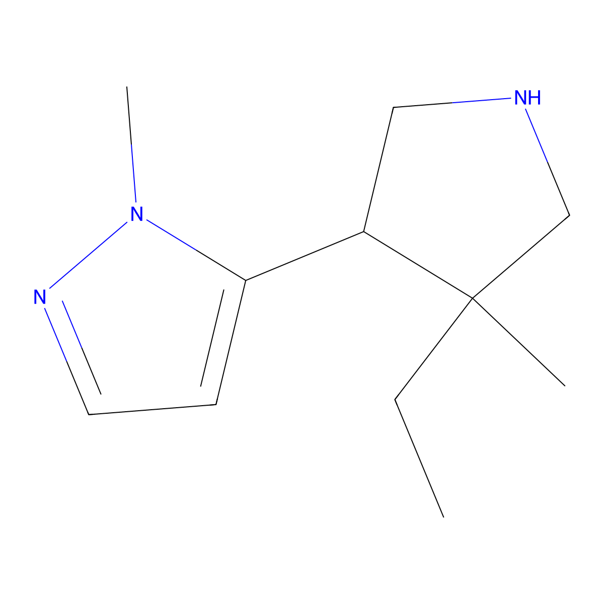 5-(4-Ethyl-4-methylpyrrolidin-3-yl)-1-methyl-1H-pyrazole molecular structure, CAS 2060037-50-3