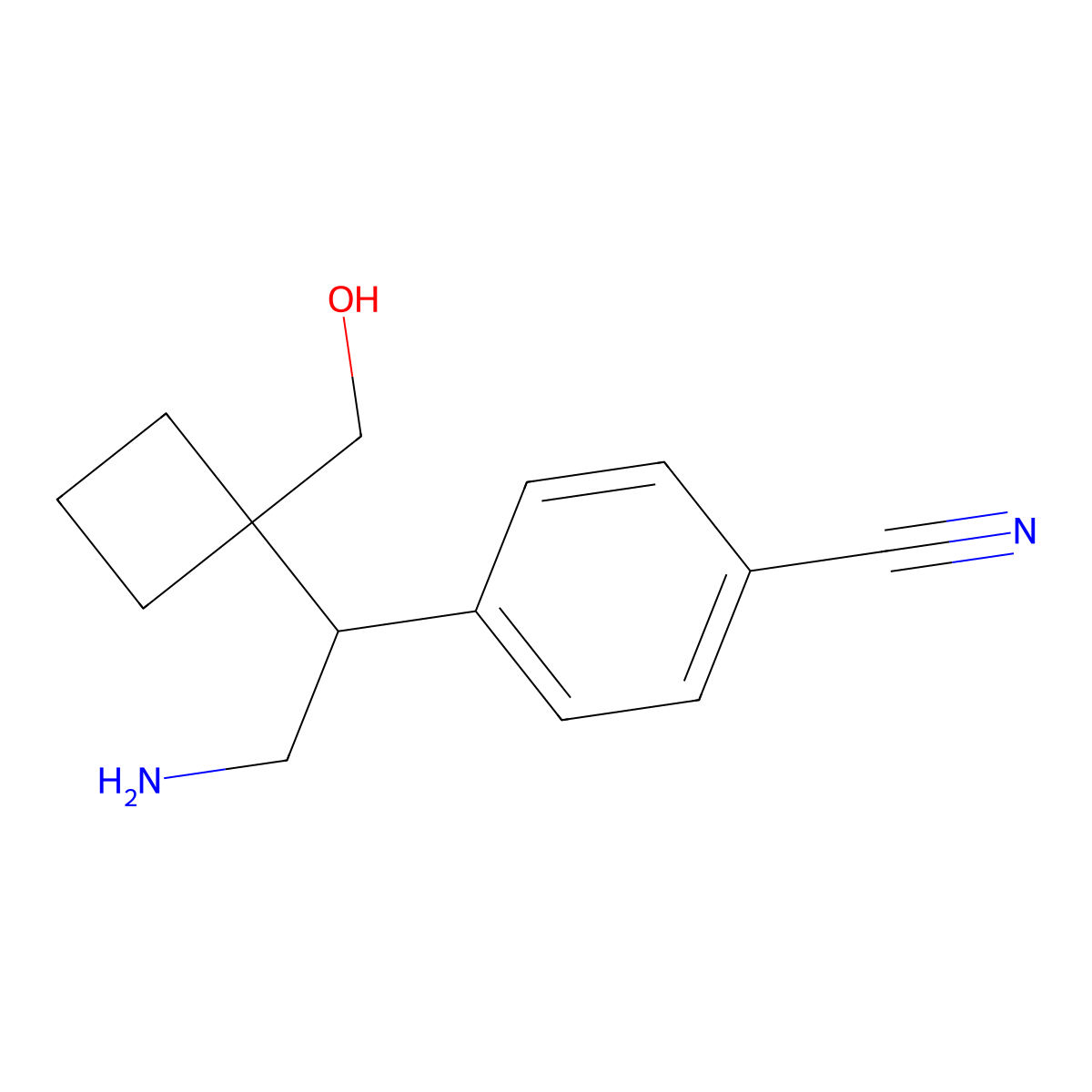 4-{2-Amino-1-[1-(hydroxymethyl)cyclobutyl]ethyl}benzonitrile molecular structure, CAS 2060037-52-5